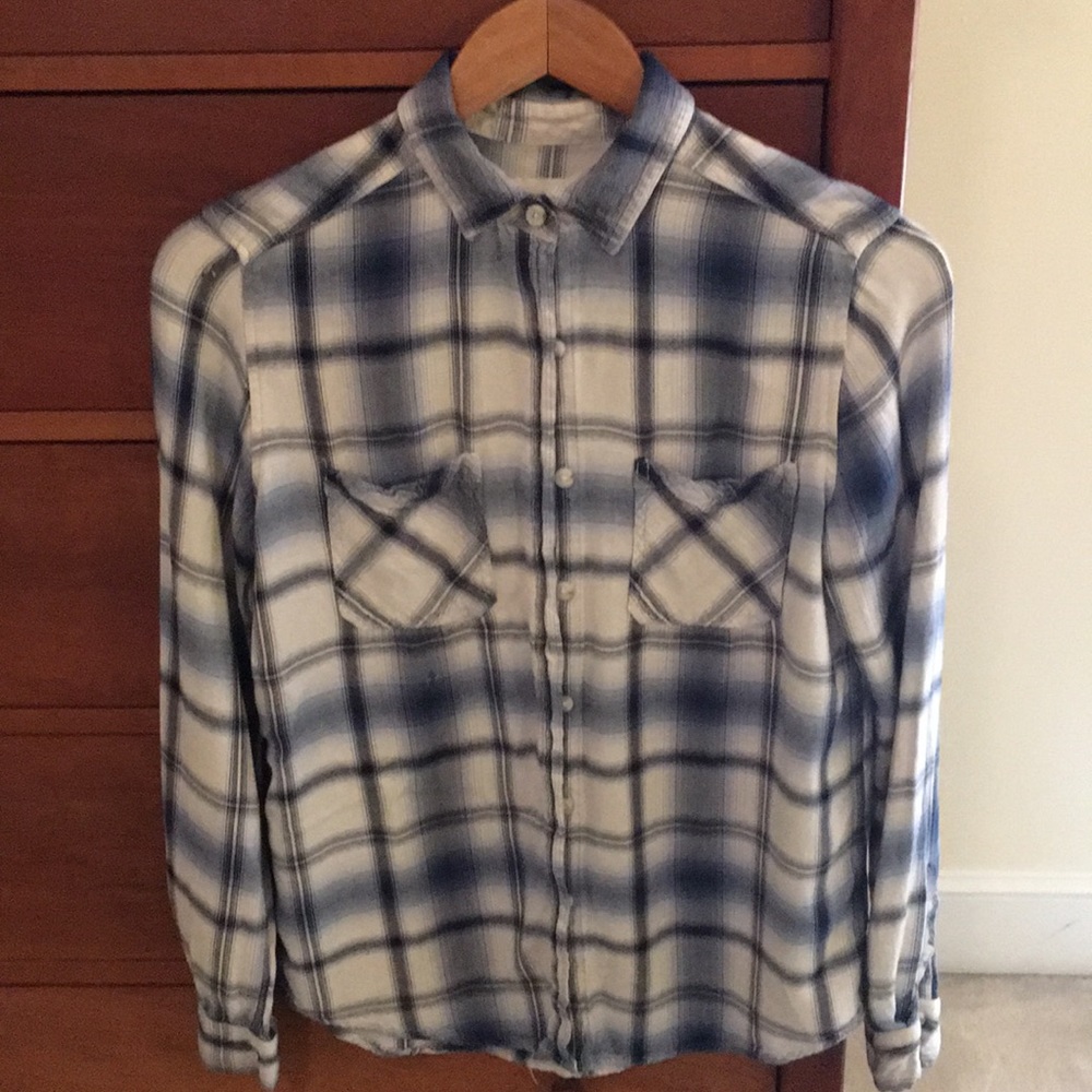 Blue and white plaid shirt